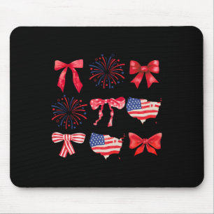 Bow 4th Of July Usa American Patriotic Women Girl Mouse Mat