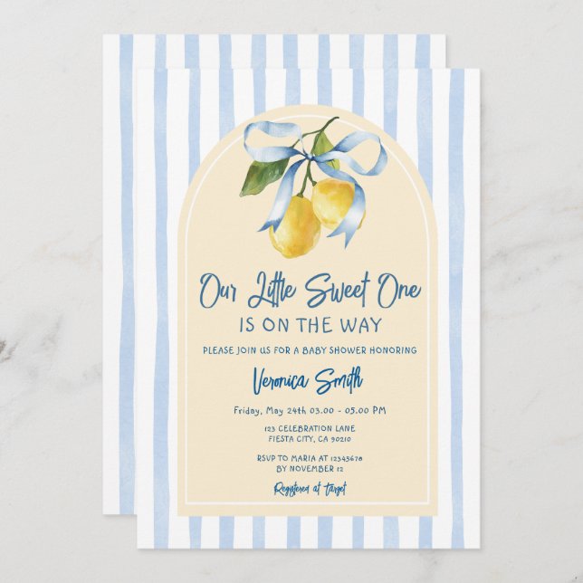 Bow A Sweet Little One Citrus Lemon Baby Shower Invitation (Front/Back)