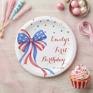 Bow American 4th Of July Birthday Paper Plates