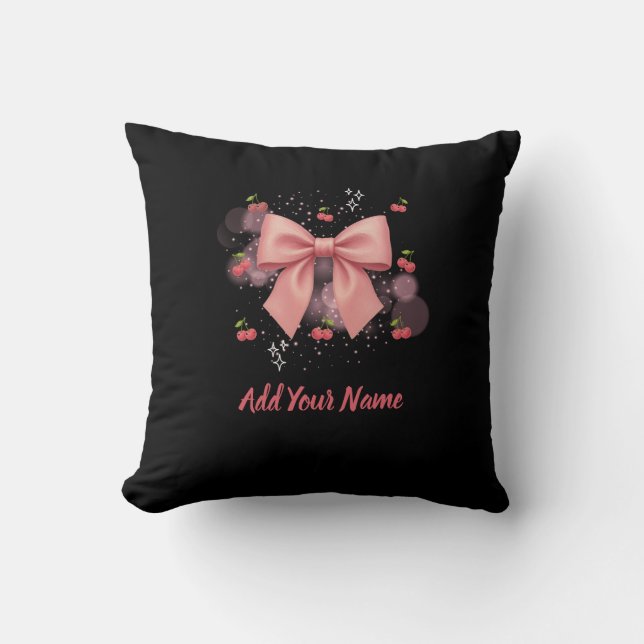 Bow and Cherries Throw Pillow (Front)