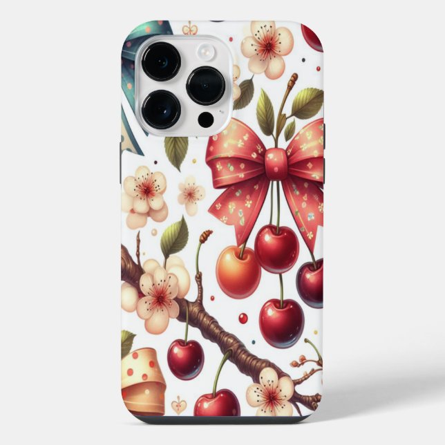 bow and cherry pattern  iPhone case (Back)