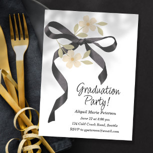 Bow and Flowers and Graduation Party Invitation