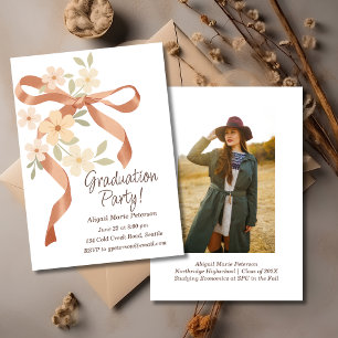 Bow and Flowers and Graduation Party Photo Invitation