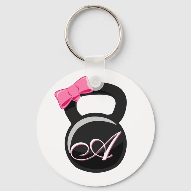 Bow and Monogram Kettlebell Pink "A" Key Ring (Front)