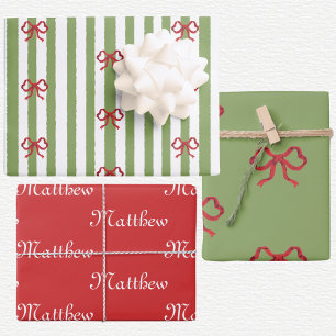 Bow And Stripes Christmas  Wrapping Paper Sheet