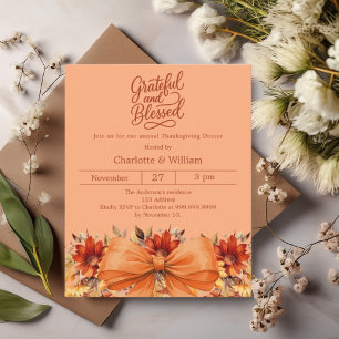 Bow atomic tangerine Thanksgiving invitation