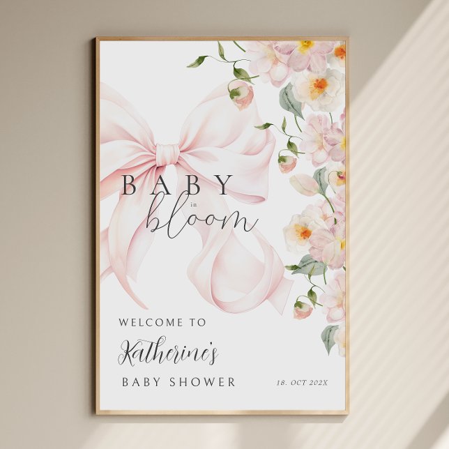 Bow Baby in Bloom Baby Shower Welcome Sign Poster (Creator Uploaded)