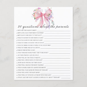 Bow baby shower - 20 questions about parent