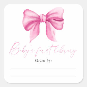 Bow - Baby Shower bookplate, books for baby Square Sticker