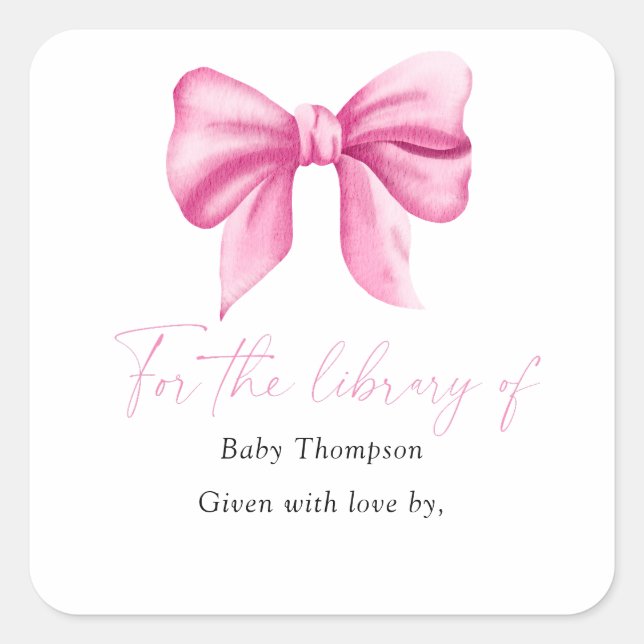 Bow - Baby Shower bookplate, books for baby Square Sticker (Front)
