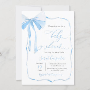 Bow Baby Shower Boy Invitation