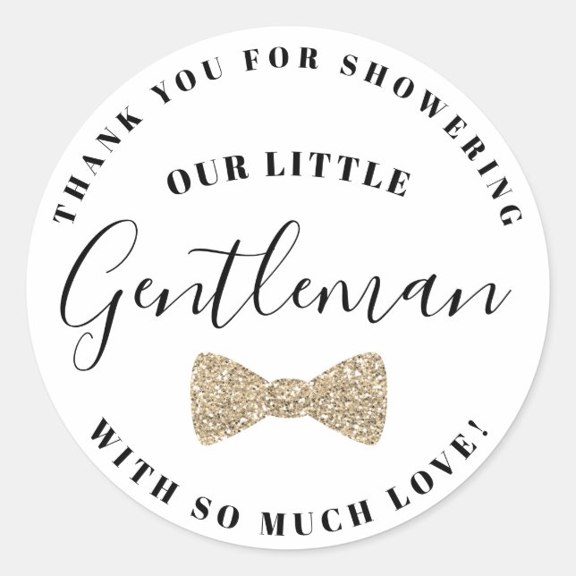 Bow Baby Shower Stickers, Faux Gold Glitter Classic Round Sticker (Front)