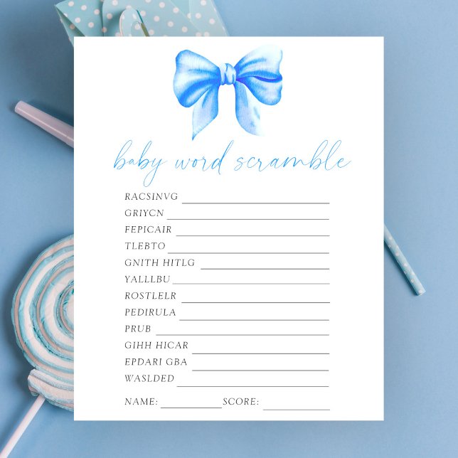 Bow baby shower Word scramble baby shower game (Creator Uploaded)