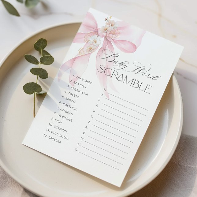 Bow Baby word Scramble Floral baby shower game (Creator Uploaded)