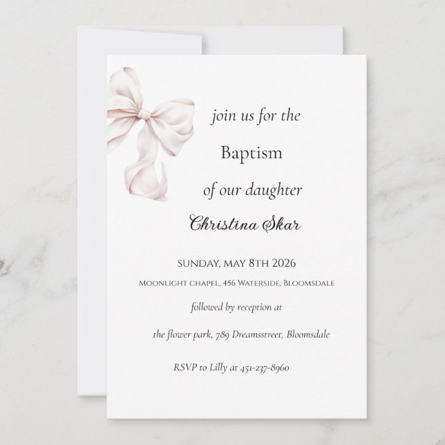 Bow Baptism Invitation (Front)