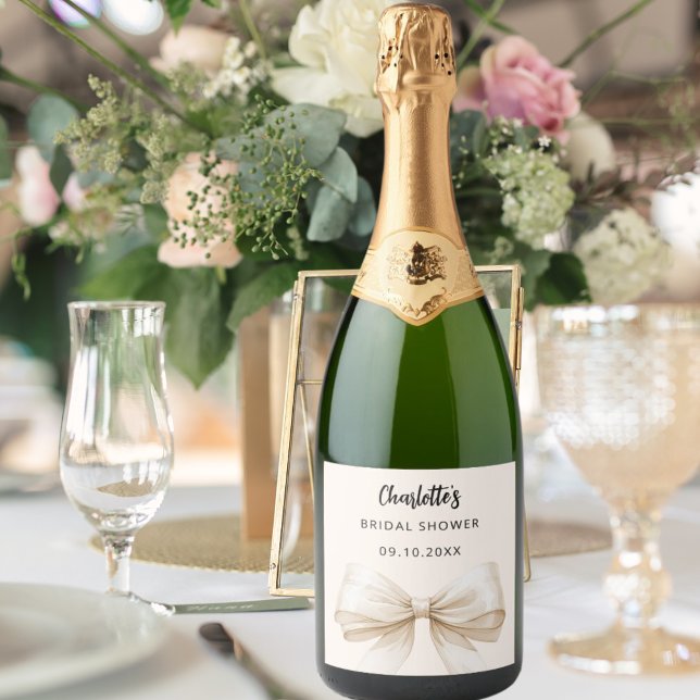 Bow beige cream elegant Bridal Shower Sparkling Wine Label (Creator Uploaded)