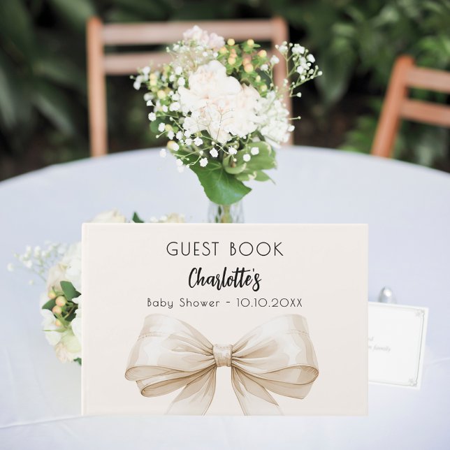 Bow beige cream gender neutral Baby Shower Guest Book (Creator Uploaded)