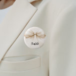 Bow beige cream name tag<br><div class="desc">A beige, cream coloured background. Decorated with a large bow. Personalise and add your name. Black handwritten style script.</div>