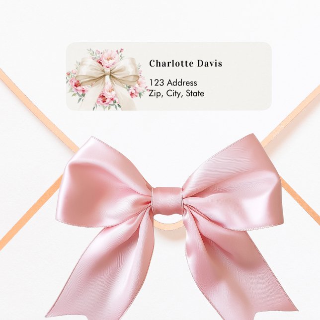 Bow beige pink floral return address  (Creator Uploaded)