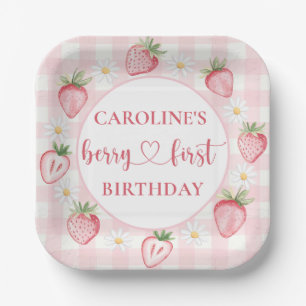 Bow Berry First Strawberry Birthday Paper Plates