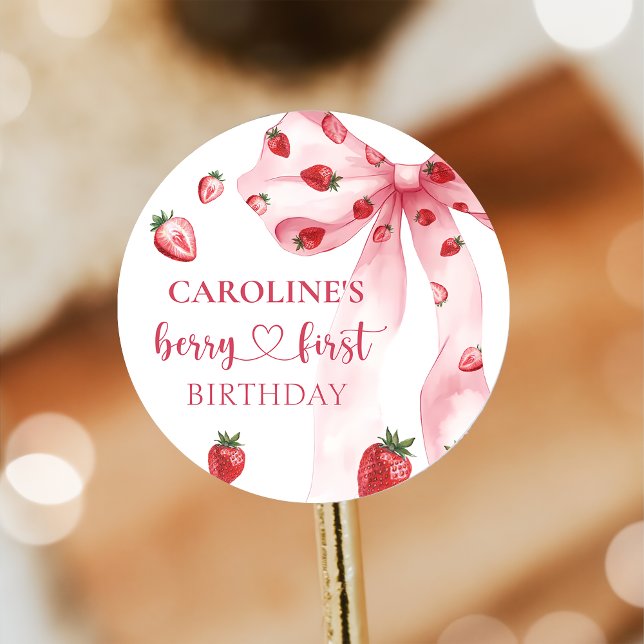 Bow Berry First Strawberry Birthday Sticker (Creator Uploaded)