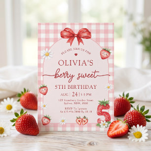Bow Berry Sweet Girl 5th Birthday Invitation