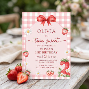 Bow Berry Two Sweet Girl 2nd Birthday Invitation