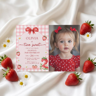 Bow Berry Two Sweet Girl 2nd Birthday Invitation