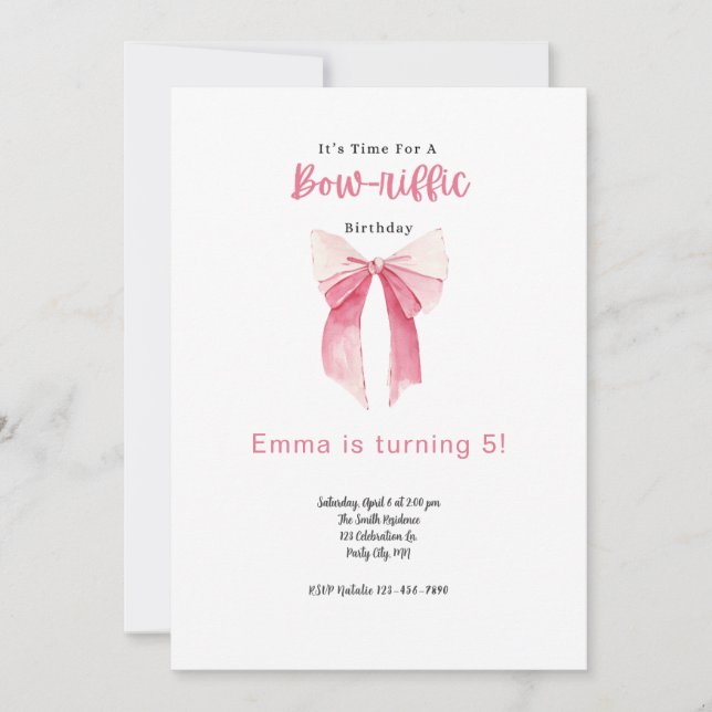 Bow Birthday Invitation Little Girl Birthday Party (Front)
