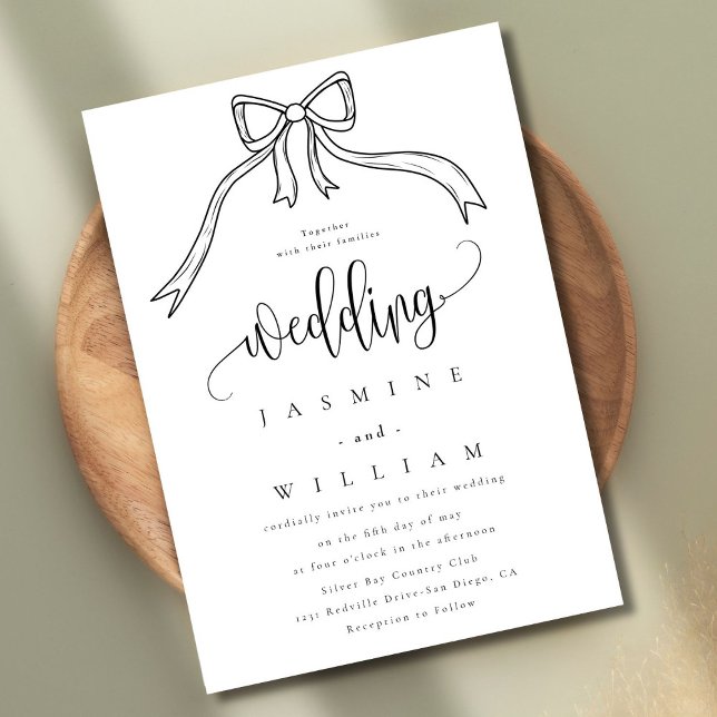Bow Black and White Wedding  Invitation (Creator Uploaded)