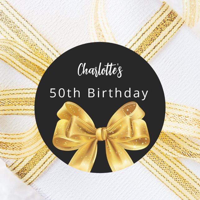 Bow black gold Birthday Classic Round Sticker (Creator Uploaded)