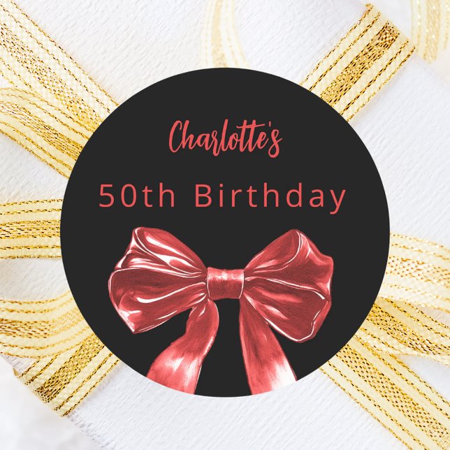 Bow black red Birthday Classic Round Sticker (Creator Uploaded)