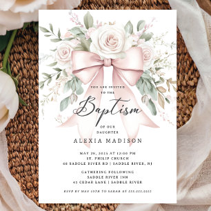 Bow & Blossom Baptism Invitation
