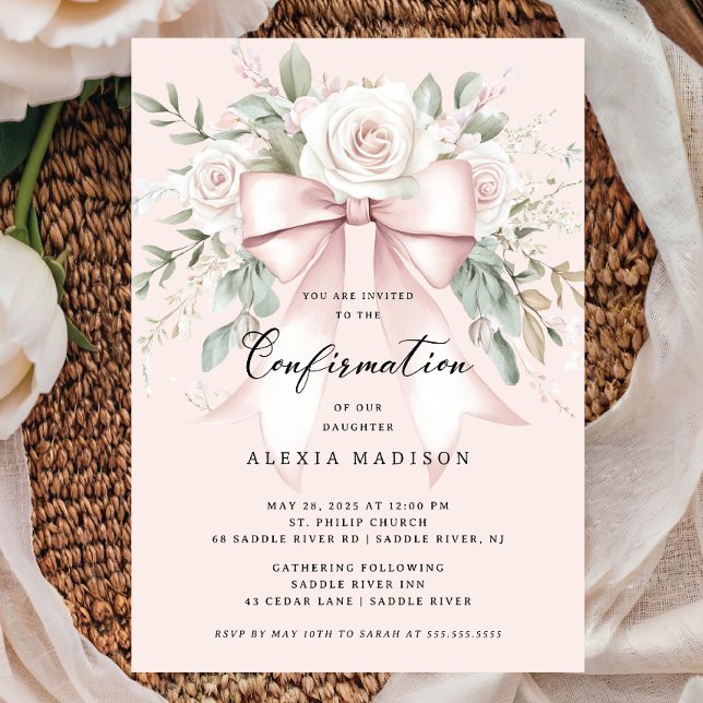 Bow & Blossom Confirmation Invitation (Creator Uploaded)