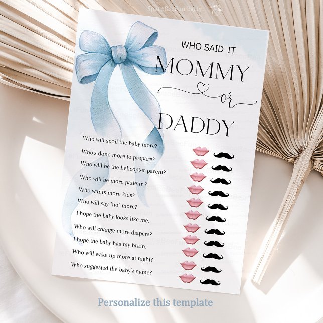 Bow Blue Mummy or Daddy Baby Shower Game Card (Bow Blue Mommy or Daddy Baby Shower Game Card)