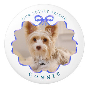 Bow Blue Ribbon Pet White Ceramic Knob