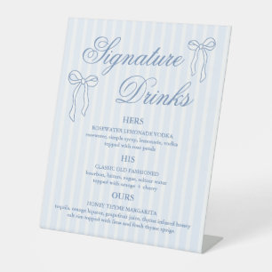 Bow Blue Wedding Signature Cocktails Pedestal Sign
