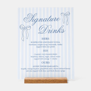 Bow Blue Wedding Signature Drinks Cocktails Acrylic Sign