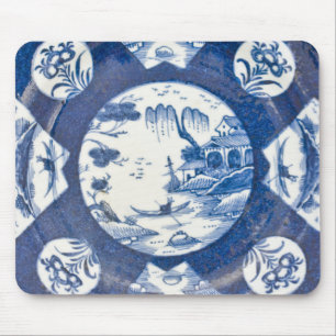 Bow blue & white Chinese Landscapes, C. 1770 Mouse Mat