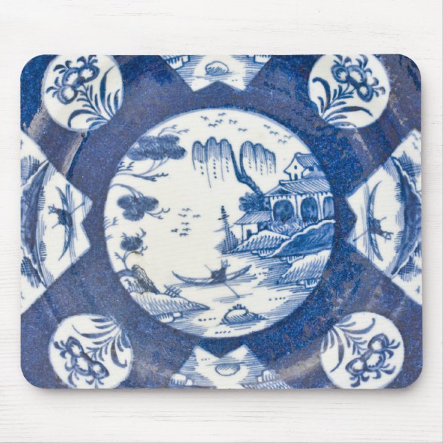 Bow blue & white Chinese Landscapes, C. 1770 Mouse Mat (Front)