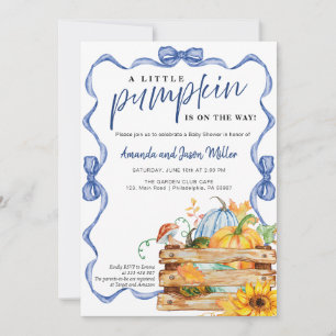 Bow Boy Fall Baby Shower Flowers and Pumpkins Save The Date