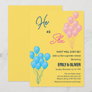 bow boy or girl gender reveal party invitation