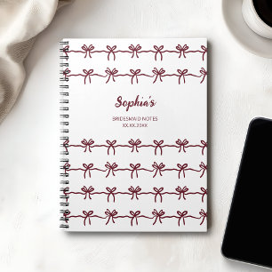 Bow Bridesmaid Modern Burgundy Script Name Date Notebook