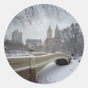 Bow Bridge in Winter, Central Park, New York City Classic Round Sticker