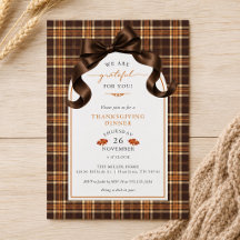 Bow Brown and Orange Plaid Thanksgiving Dinner