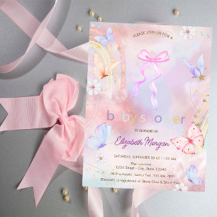 Bow Butterflies Floral Rainbow Baby Shower Invitation