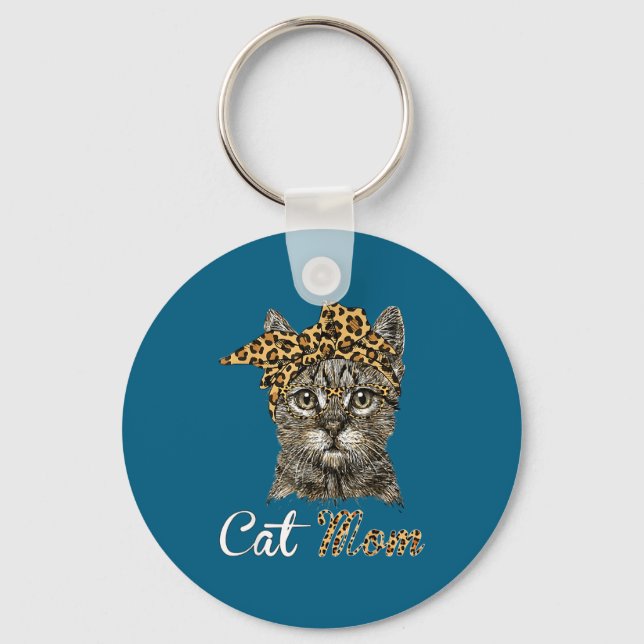 Bow Cat Mom Lovers Cat Fashion Key Ring (Front)