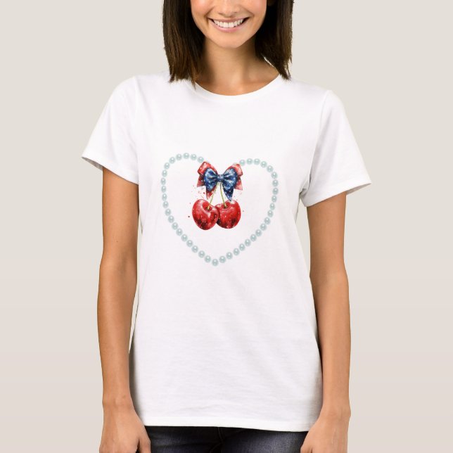 Bow, Cherries and Pearls T-Shirt (Front)