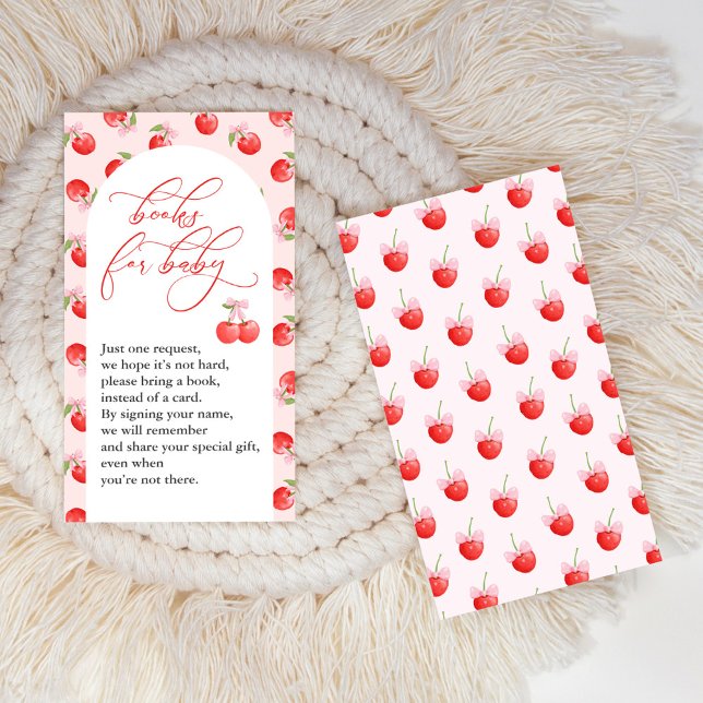 Bow Cherry on Top Baby Girl Shower Books for Baby Enclosure Card (Creator Uploaded)
