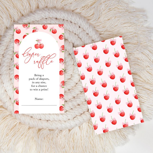 Bow Cherry on Top Baby Girl Shower Diaper Raffle Enclosure Card (Creator Uploaded)